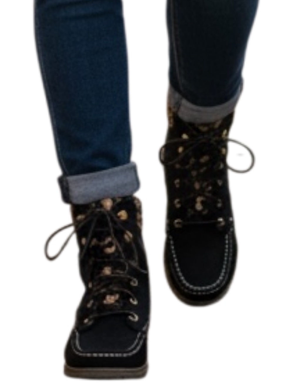 Sperry Black Lace-Up Hikerfish Ankle Boots with Leopard Accents